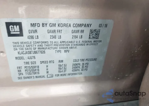 2018 Buick Encore Preferred from USA, damaged, VIN KL4CJASB7JB677626